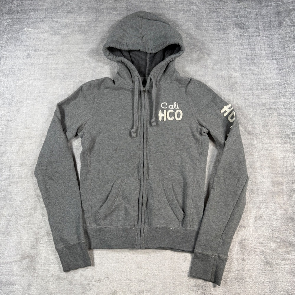 Hollister Sweatshirt Women Small Gray Zip Up Hoodie Cali HCO Sleeve Logo Y2K